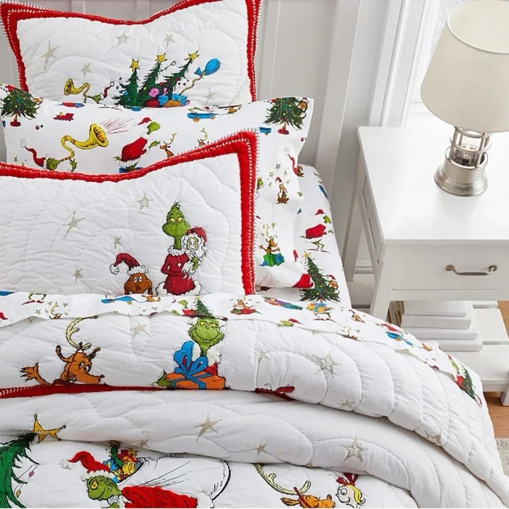 Festive Grinch Holiday Blanket - Red, White, Green
